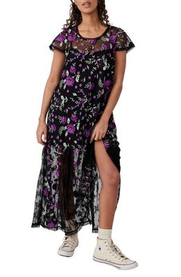 Free People Sky Bright Floral Embroidered Midi Dress in Purple