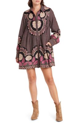 Free People Smell the Roses Long Sleeve Cotton Shirtdress in Black Combo
