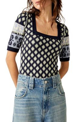 Free People Snow Bunny Square Neck Bodysuit in Snowy Combo