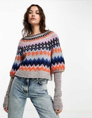 Free People soft fairisle print sweater in multi