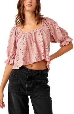 Free People Stacey Puff Sleeve Lace Top in Blush Tint