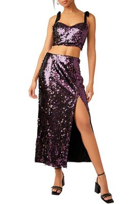 Free People Star Bright Sequin Two-Piece Crop Top & Midi Skirt in Lilac