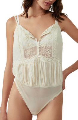Free People Still the One Lace Trim Cotton Bodysuit in Evening Cream