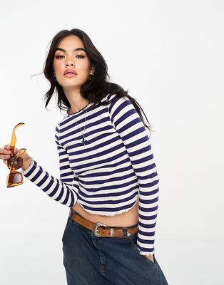 Free People striped long sleeve t-shirt in blue and white-Multi