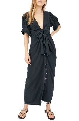 Free People Summer Tie Front Maxi Shirtdress in Black