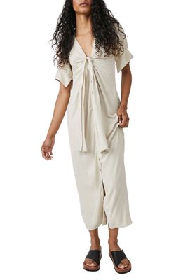 Free People Summer Tie Front Maxi Shirtdress in Stone