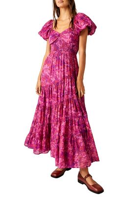 Free People Sundrenched Floral Tiered Maxi Sundress in Magenta Combo