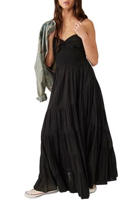Free People Sundrenched Smocked Waist Tiered Cotton Maxi Dress in Black