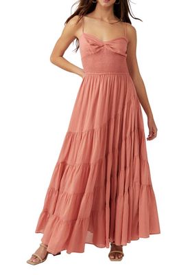 Free People Sundrenched Smocked Waist Tiered Cotton Maxi Dress in Canyon Clay
