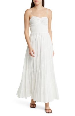 Free People Sundrenched Smocked Waist Tiered Cotton Maxi Dress in Ivory
