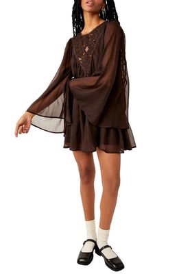 Free People Sunshine of Love Long Sleeve Minidress in Black Coffee