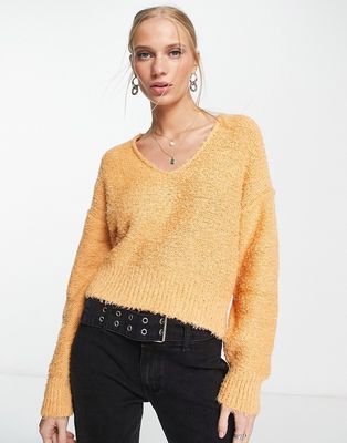 Free People Theo V Neck sweater in yellow