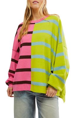 Free People Uptown Stripe Sweatshirt in Aurora Lime Combo