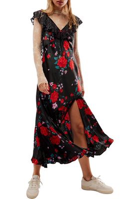 Free People Warm Hearts Lace & Satin Maxi Dress in Black Combo