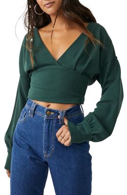 Free People We the Free All Nighter Long Sleeve Surplice Crop Top in Forest Pine