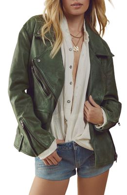 Free People We the Free Jealousy Leather Moto Jacket in Kelly Green