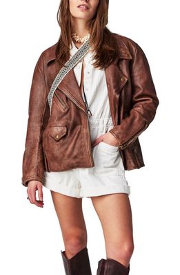 Free People We the Free Jealousy Leather Moto Jacket in Washed Wine