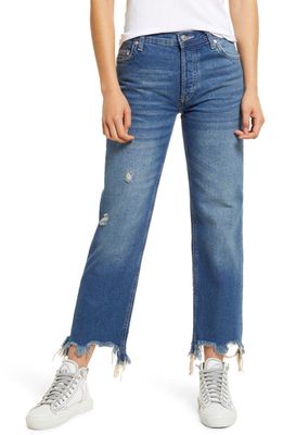 Free People We the Free Maggie Ripped Ankle Straight Leg Jeans in Sequoia Blue