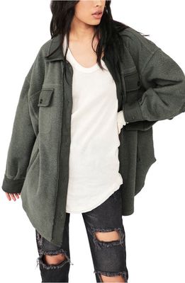 Free People We the Free Ruby Fleece Shirt Jacket in Dirty Olive