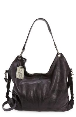Free People We the Free Sabine Leather Hobo Bag in Washed Black