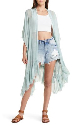 Free People Whisper Wash Ruffle Open Front Duster in Chambray