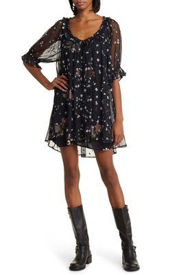 Free People With Love Floral Embroidered Mesh Minidress in Black