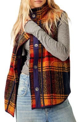 Free People Wrapped Up Plaid Blanket Vest in Navy And Gold