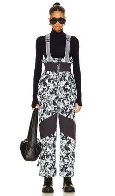 Free People X FP Movement All Prepped Ski Bib In Wild Floral Combo in Black,White