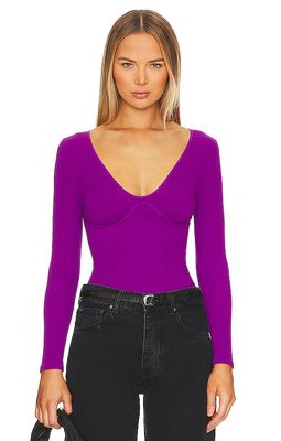 Free People x Intimately FP Meg Seamless V-neck Bodysuit In Grape Juice in Purple