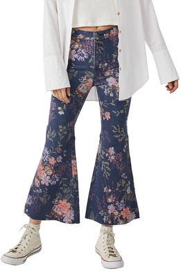 Free People Youthquake Printed Crop Flare Jeans in Navy Combo