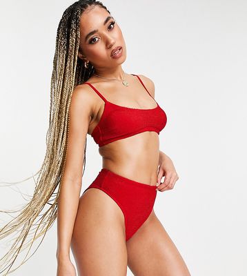 Free Society Exclusive mix and match crinkle high leg high waist bikini bottom in red