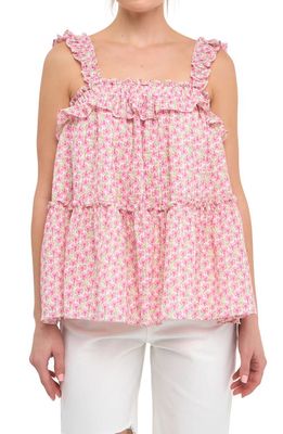 Free the Roses Floral Ruffle Flounce Tank in Pink