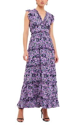 Free the Roses Floral Ruffle Tiered Maxi Dress in Purple Multi