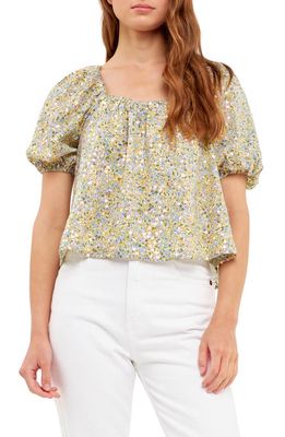 Free the Roses Floral Sequin Puff Sleeve Top in Blue Multi