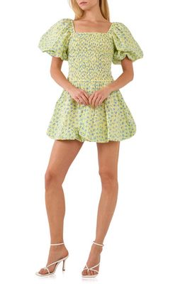 Free the Roses Floral Smocked Puff Sleeve Minidress in Yellow Multi