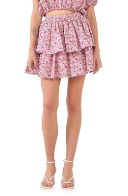 Free the Roses Floral Tiered Cotton Miniskirt in Pink Multi