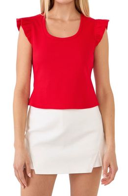 Free the Roses Ruffle Sleeve Rib Top in Red