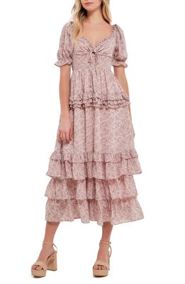 Free the Roses Ruffle Smocked Tiered Maxi Dress in Pink