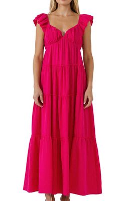Free the Roses Sweetheart Neck Cotton Gauze Tiered Maxi Dress in Fuchsia