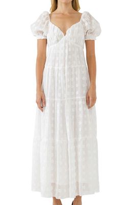 Free the Roses Tiered Puff Sleeve Maxi Dress in White