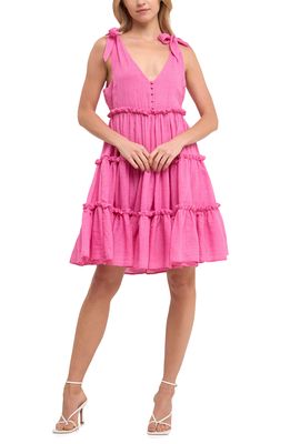 Free the Roses Tiered Tie Shoulder Minidress in Fuchsia