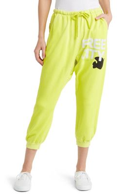 FREECITY Large Sunfades Pocket Crop Graphic Joggers in Yellow