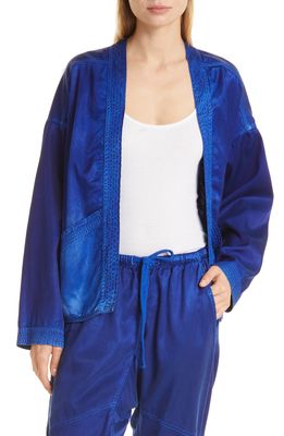 FREECITY Unisex Open Front Satin Jacket in Blue Electric