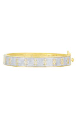 FREIDA ROTHMAN Blossoming Pavé Crystal Hinge Bangle in Gold And Silver