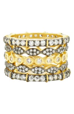FREIDA ROTHMAN Classic Mixed 5-Stack Ring in Black/White/Gold