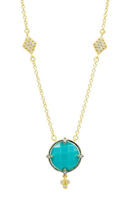 FREIDA ROTHMAN Color Theory Round Pendant Necklace in Gold/Black/Turquoise