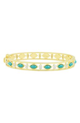 FREIDA ROTHMAN Fleur Bloom Empire Turquoise Hinge Bracelet in Gold/White/Turquoise