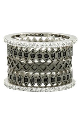 FREIDA ROTHMAN Two-Tone Set of 5 Rings in Silver/Black