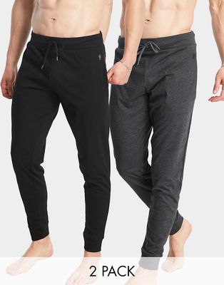 French Connection 2-pack lounge pants in black and charcoal-Gray