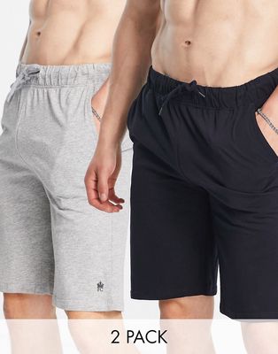 French Connection 2-pack lounge shorts in navy and light gray